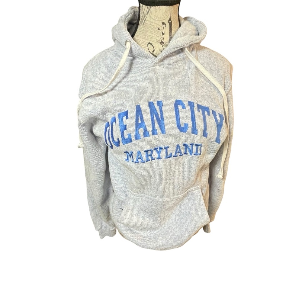 Embroidered Gray and Blue Ocean City Maryland Hoodie